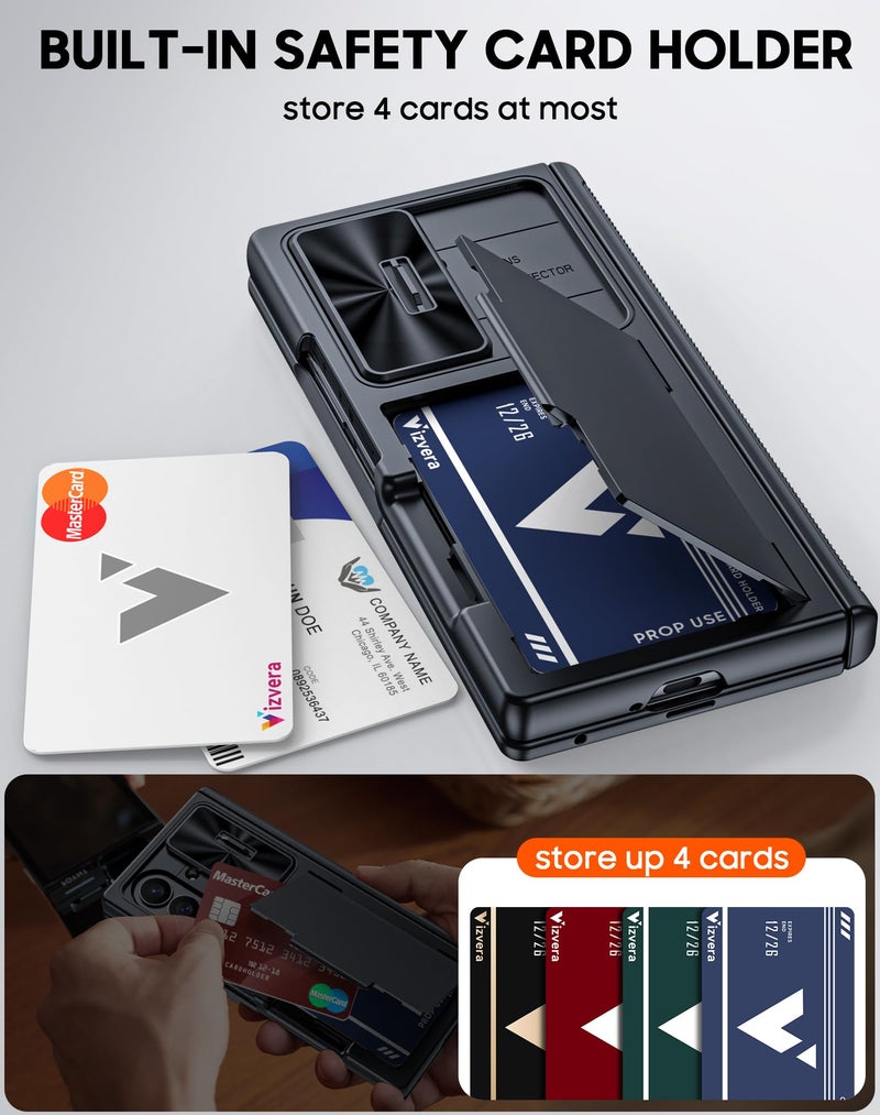 Vizvera for Samsung Galaxy Z Fold 7 Case RFID Wallet with Cards Holder [Hinge Cover] [Camera Cover] Shockproof Silicone Protective Phone Case for Z Fold 7 2025-Black - Image 4
