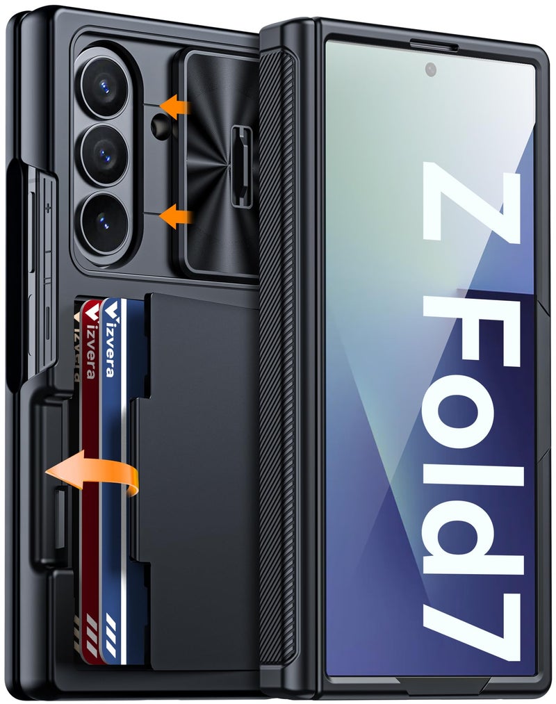 Vizvera for Samsung Galaxy Z Fold 7 Case RFID Wallet with Cards Holder [Hinge Cover] [Camera Cover] Shockproof Silicone Protective Phone Case for Z Fold 7 2025-Black - Image 1