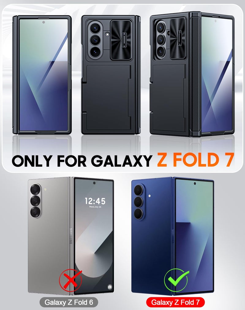 Vizvera for Samsung Galaxy Z Fold 7 Case RFID Wallet with Cards Holder [Hinge Cover] [Camera Cover] Shockproof Silicone Protective Phone Case for Z Fold 7 2025-Black - Image 2