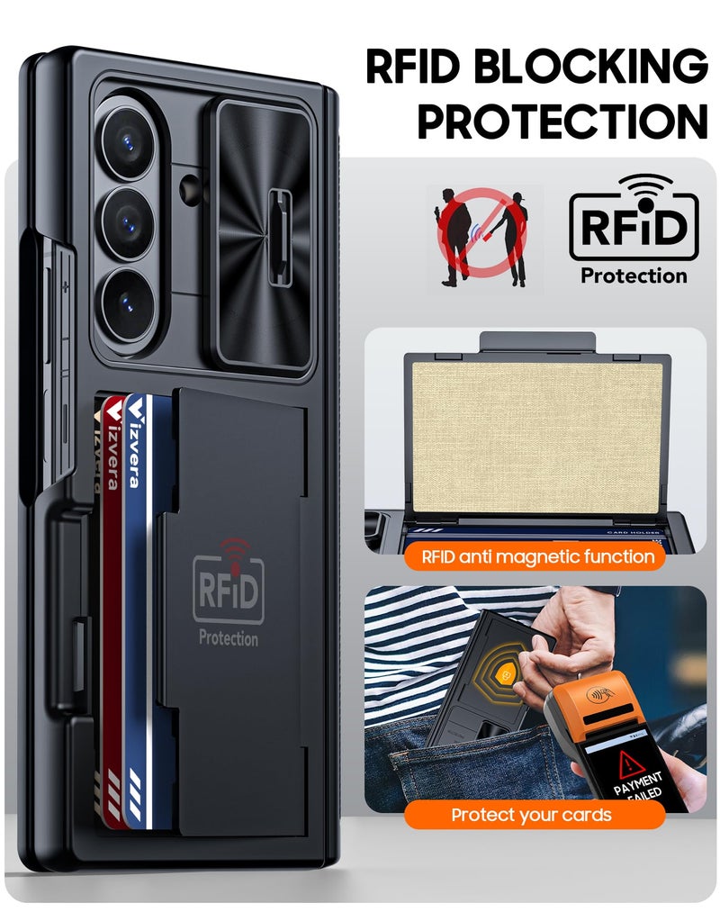 Vizvera for Samsung Galaxy Z Fold 7 Case RFID Wallet with Cards Holder [Hinge Cover] [Camera Cover] Shockproof Silicone Protective Phone Case for Z Fold 7 2025-Black - Image 3