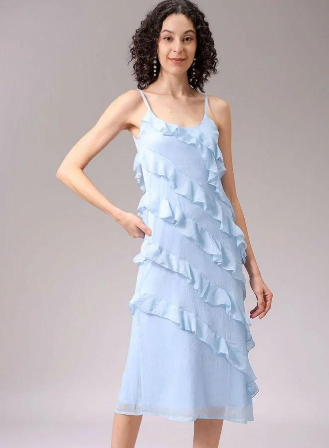 Women Fit and Flared Solid Scoop Neck Sleeveless Slip Dress