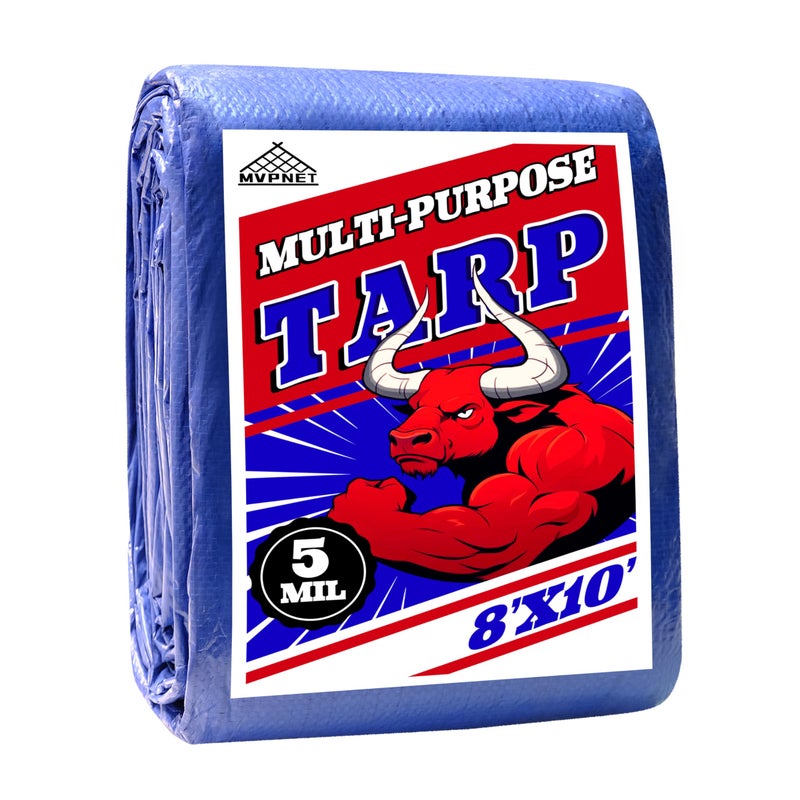 Tarp 8x10 ft 100 Waterproof Uv Resistant High Durability Multipurpose 5mil Blue Tarp for Covering Courtyards Cars Camping Gardens Pet Nests by MVPNET