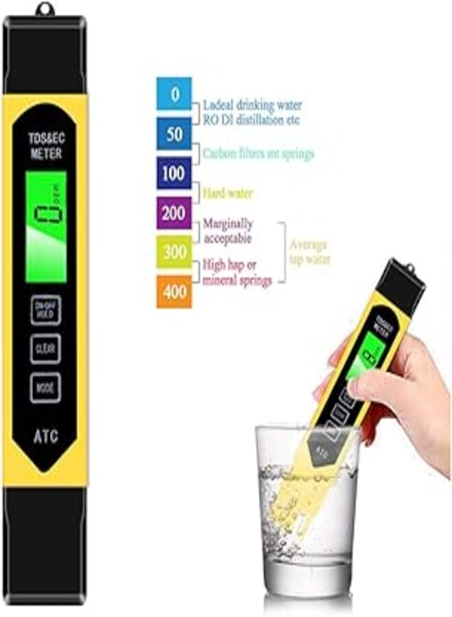 Stanaway مجموعة اختبار صلابة جودة المياه الرقمية من Stanaway TDS Meter Aquarium 4 في 1، 0-9990 جزء في المليون، مقياس التوصيل لمياه الشرب (أصفر)