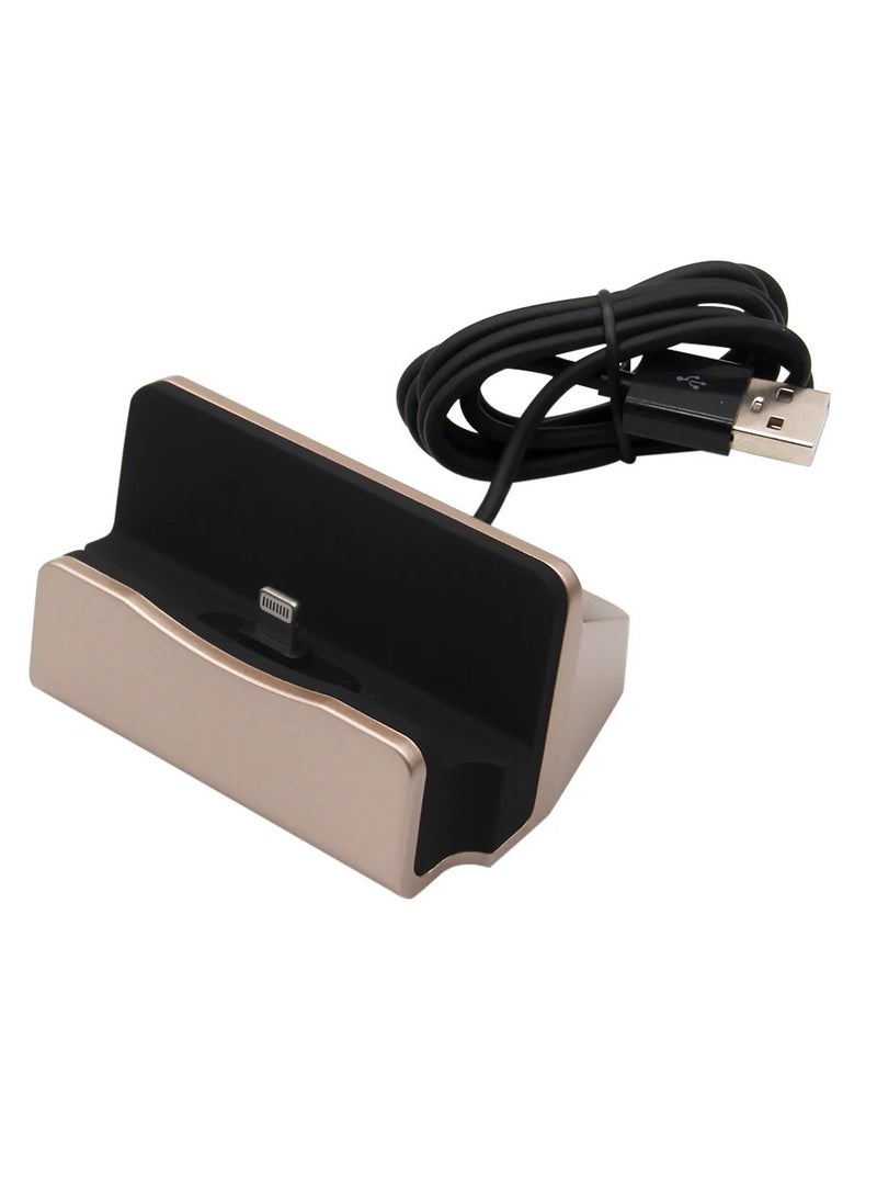 1M Lighting Cable Charger Stand for Apple iphone, Desktop Charge and Sync Dock Station Charger Desk Cradle For iphone Cellphone (Gold)