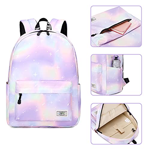 mygreen Tie Dye Girls Backpack, Kid Backpacks for Girls Cute Lightweight Bookbag with Lunch Bag Galaxy Green Purple - Image 4