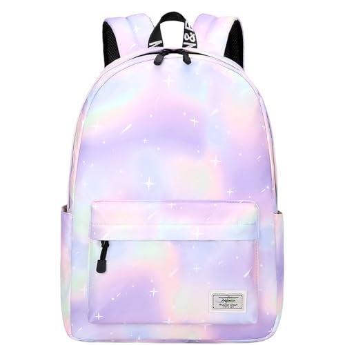 mygreen Tie Dye Girls Backpack, Kid Backpacks for Girls Cute Lightweight Bookbag with Lunch Bag Galaxy Green Purple - Image 1