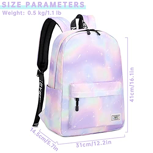 mygreen Tie Dye Girls Backpack, Kid Backpacks for Girls Cute Lightweight Bookbag with Lunch Bag Galaxy Green Purple - Image 3