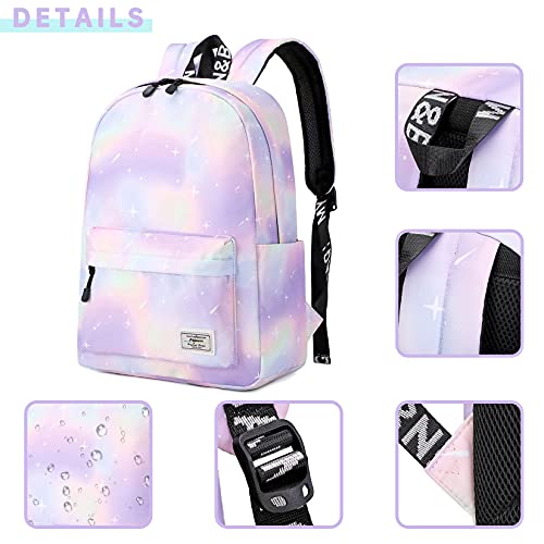 mygreen Tie Dye Girls Backpack, Kid Backpacks for Girls Cute Lightweight Bookbag with Lunch Bag Galaxy Green Purple - Image 5