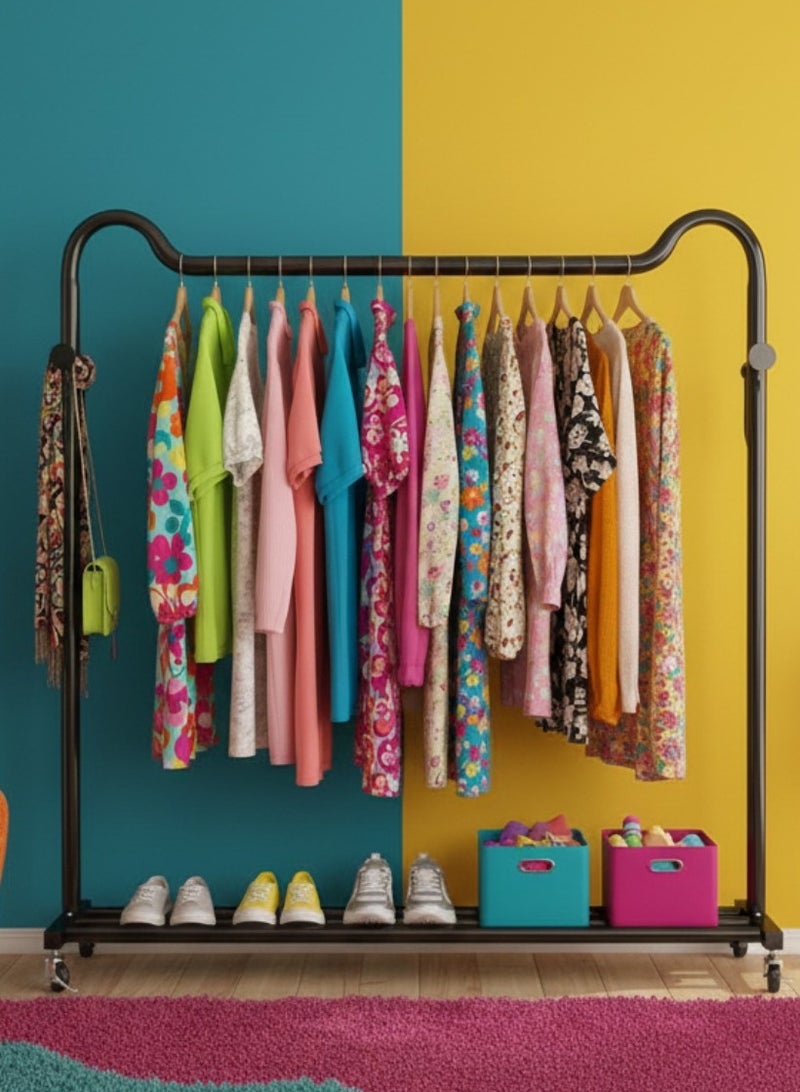 AIWANTO Metal Clothes Rack with Wheels 150×150×40cm – Heavy-Duty Garment Stand with Shelf & Hooks for Bedroom or Laundry - Image 2