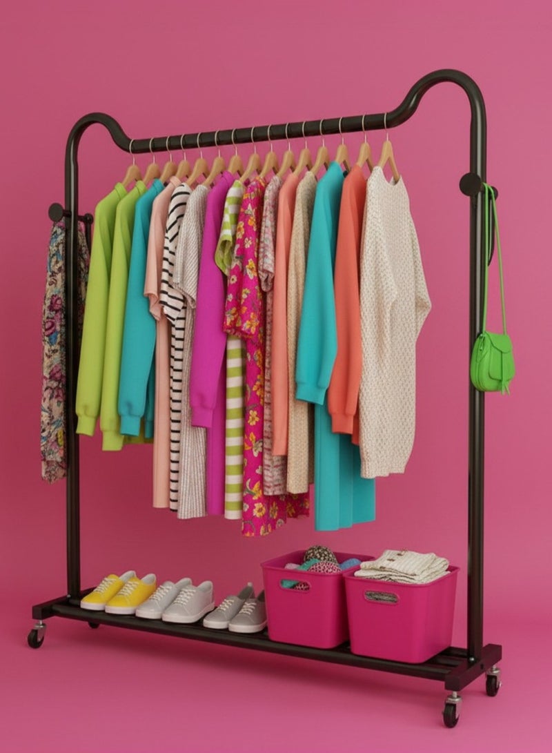 AIWANTO Metal Clothes Rack with Wheels 150×150×40cm – Heavy-Duty Garment Stand with Shelf & Hooks for Bedroom or Laundry - Image 1