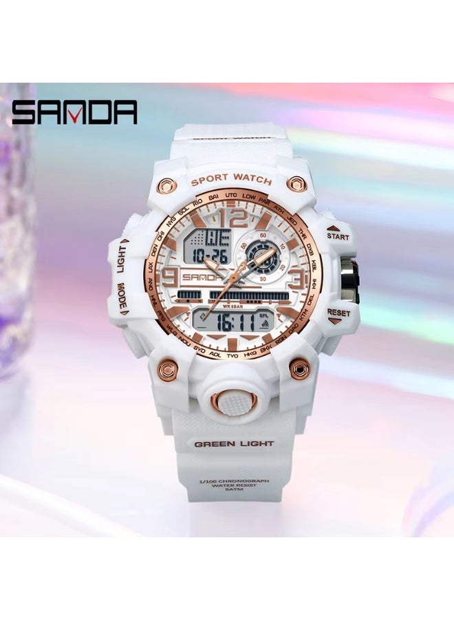 Sanda 3353 Fashionable And Cool Watch women Outdoor Swimming Sports Waterproof Watch Junior High School Students Multi-Functional Dual Display Electronic Watch - Image 3