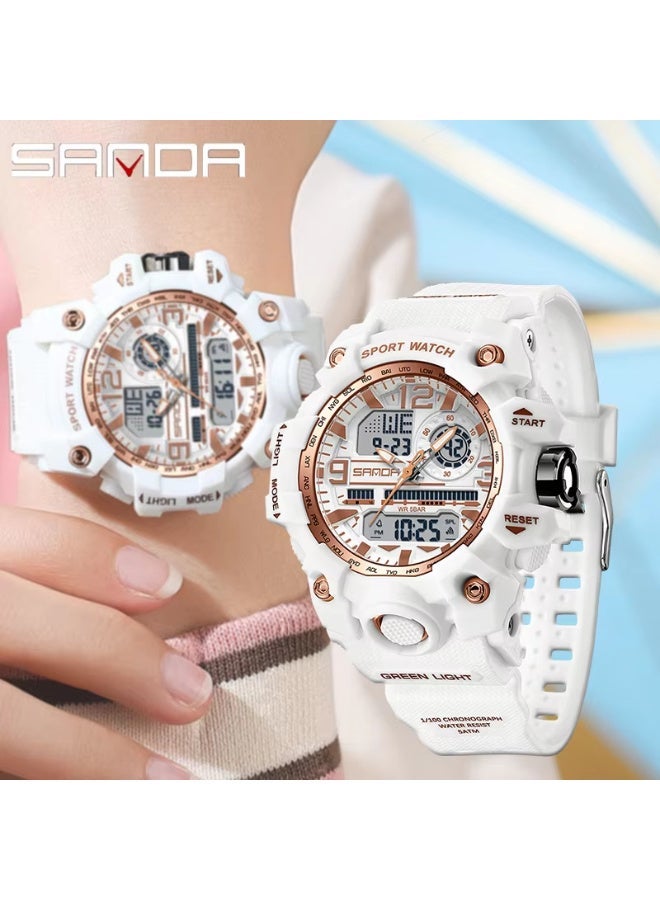 Sanda 3353 Fashionable And Cool Watch women Outdoor Swimming Sports Waterproof Watch Junior High School Students Multi-Functional Dual Display Electronic Watch - Image 5