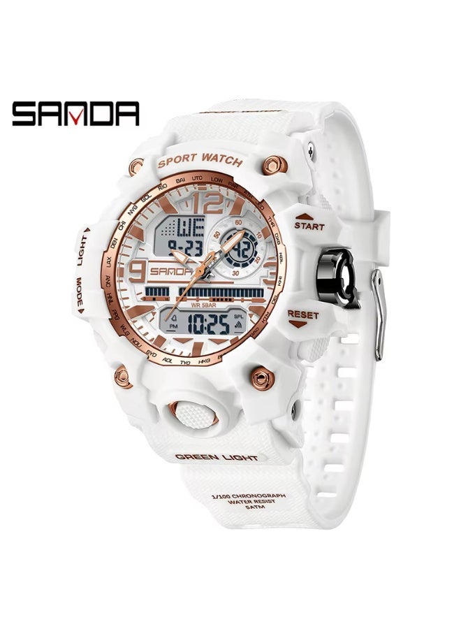 Sanda 3353 Fashionable And Cool Watch women Outdoor Swimming Sports Waterproof Watch Junior High School Students Multi-Functional Dual Display Electronic Watch - Image 1