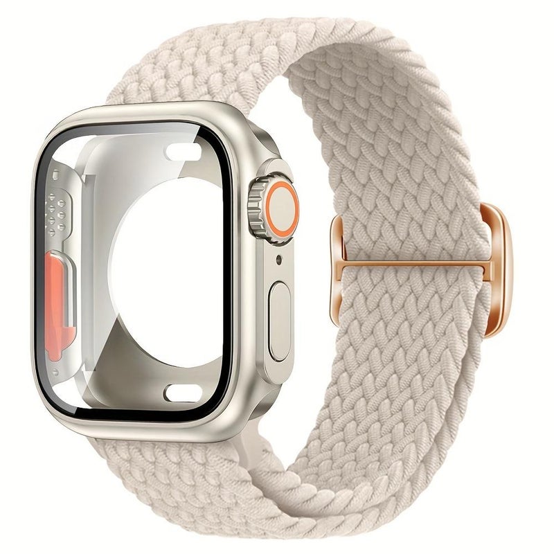 erorex For Apple Watch Series 10 46Mm Ladder Buckle Loop Nylon Watch Band With Change To Ultra 49Mm Film Pc Cover(Starlight) - Image 1