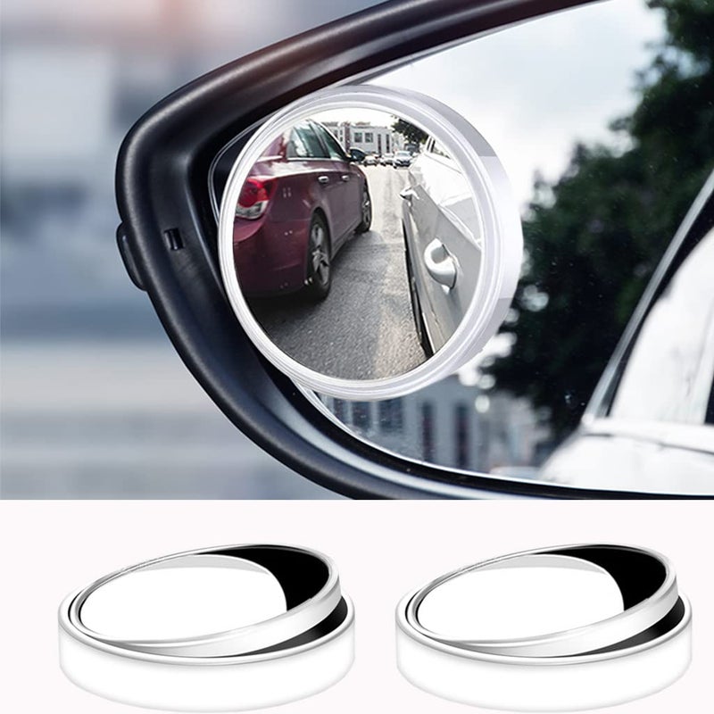 ESreake 2PCS small Blind Spot Mirror2 Round HD Glass Convex Rear View MirrorStrong Adhesive Mirror for Car Van SUV and Trucks 250mm White frame