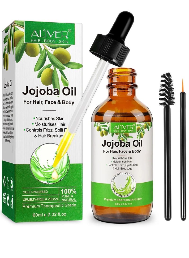 ALIVER زيت الجوجوبا العضوي 100% طبيعي نقي ومعصور على البارد لأظافر شعر الوجه والجسم غني بفيتامين E للبشرة الصحية وتكسر الشعر والأطراف المتقصفة. - Image 1