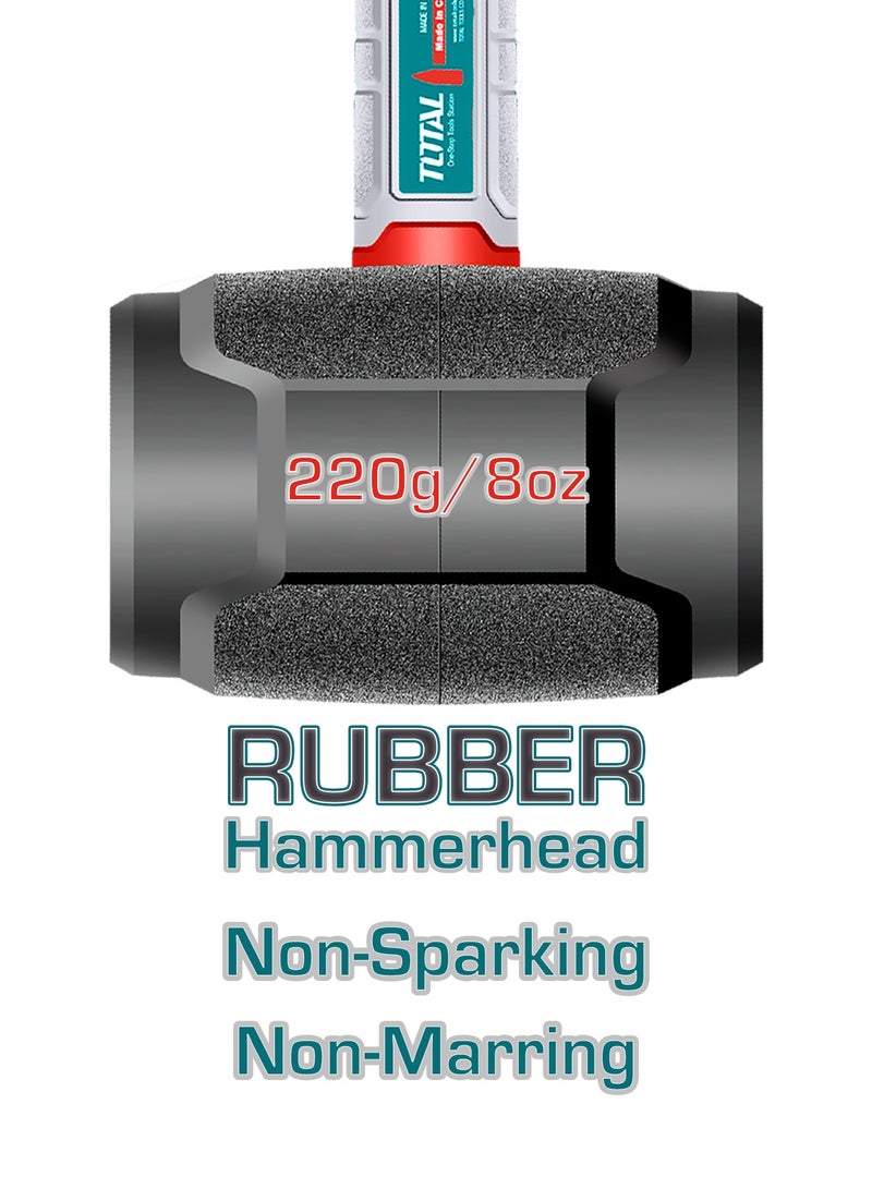 توتال مطرقة مطاطية احترافية من توتال بوزن ٢٢٠ غرام (٨ أونصات)، برأس غير مولد للشرر، ومقبض فيروزي من الألياف الزجاجية، وسطح مطاطي لا يسبب خدوشًا للأسطح - Image 2