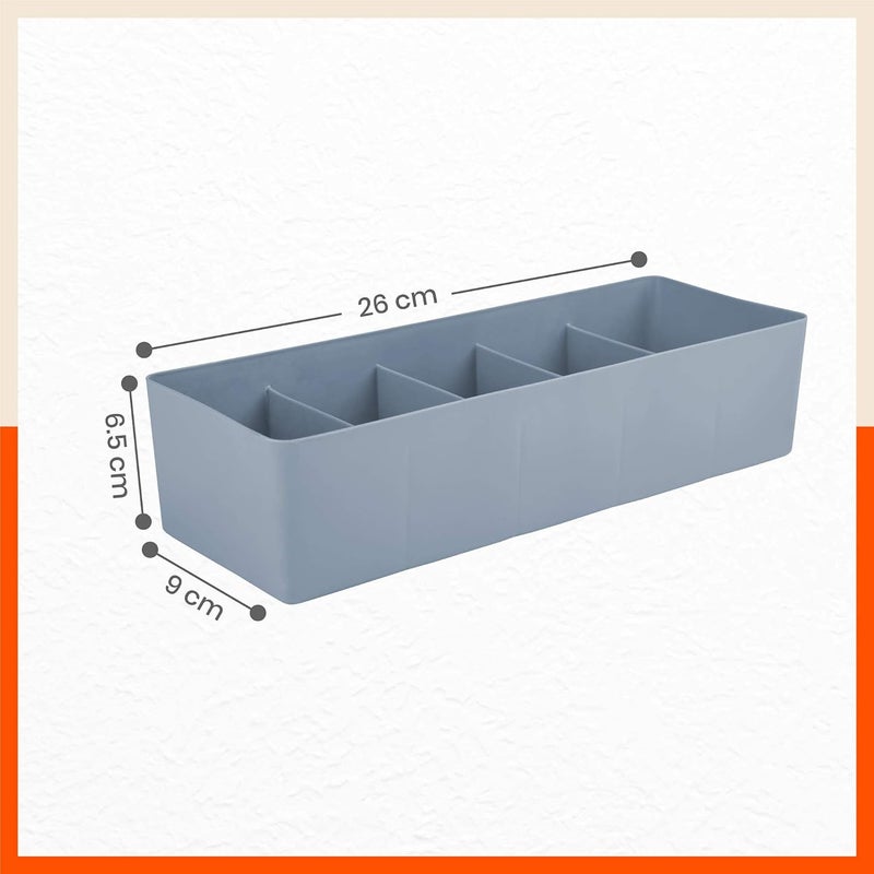 Bathla منظمات الأدراج (مجموعة من 4) - 5 شبكات لون رمادي متعدد الاستخدامات لفواصل تخزين الخزائن | منظمات خزانة قابلة للتكديس للجوارب، الملابس الداخلية، الرباط، المجوهرات والقرطاسية | صندوق تخزين بلاستيكي - Image 4