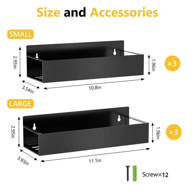 SMRCAD Magnetic Spice Rack Organizer for Fridge Seasoning Organizer for Kitchen storage with Screw Magnetic Shelf with Hook for Refrigerator and Oven (6pack-Black) - Image 2