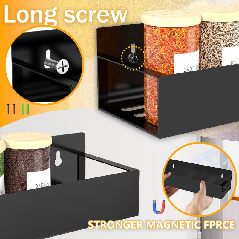 SMRCAD Magnetic Spice Rack Organizer for Fridge Seasoning Organizer for Kitchen storage with Screw Magnetic Shelf with Hook for Refrigerator and Oven (6pack-Black) - Image 3