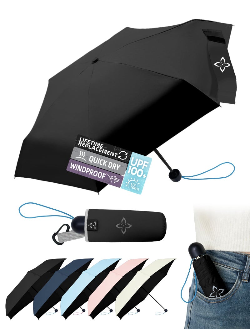 LILAC Mini Travel Umbrella for Rain - 43" Large Coverage Small Compact Umbrella, Reinforced Strong Frame, Lightweight Portable Parasol with UPF 100+ UV Protection, Gifts for Adults, Seniors & Students - Image 1