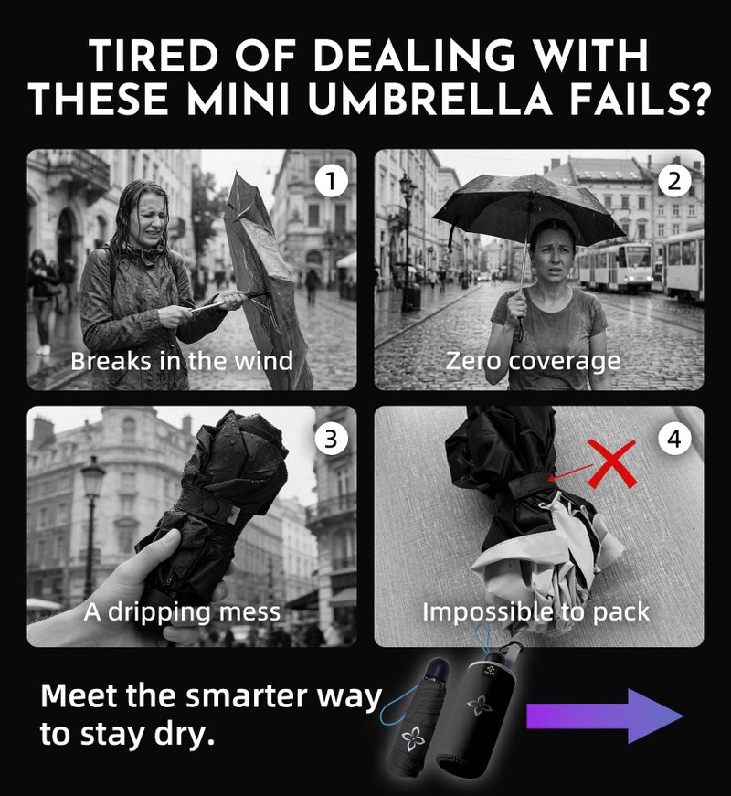 LILAC Mini Travel Umbrella for Rain - 43" Large Coverage Small Compact Umbrella, Reinforced Strong Frame, Lightweight Portable Parasol with UPF 100+ UV Protection, Gifts for Adults, Seniors & Students - Image 2