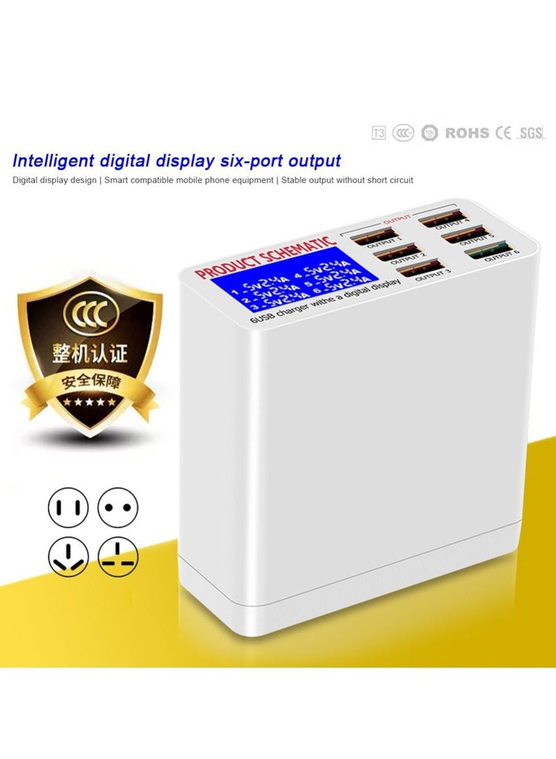 8A QC3.0 USB Charger with LCD Display 6 Ports Desktop Mobile Phone Charger Smart Fast Charging for Smart Phones Tablet PC896 QC3.0 - Image 3