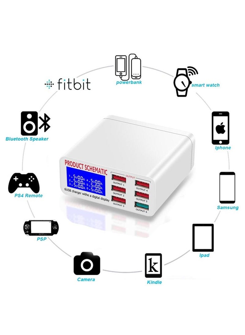 8A QC3.0 USB Charger with LCD Display 6 Ports Desktop Mobile Phone Charger Smart Fast Charging for Smart Phones Tablet PC896 QC3.0 - Image 2