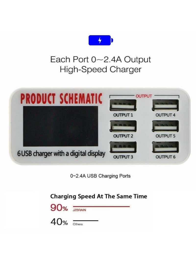 8A QC3.0 USB Charger with LCD Display 6 Ports Desktop Mobile Phone Charger Smart Fast Charging for Smart Phones Tablet PC896 QC3.0 - Image 5