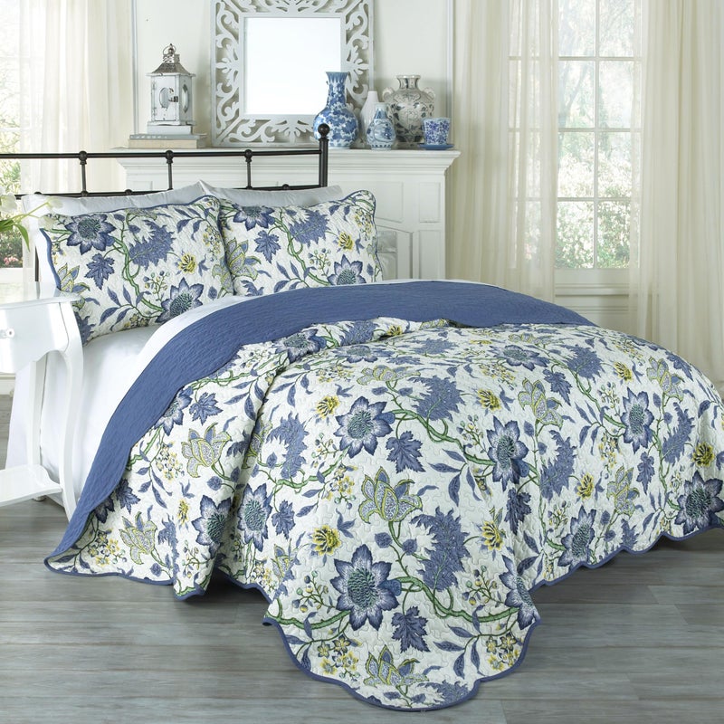 Waverly Maldives 3-Piece Quilt Set â€“ Full/Queen - Lightweight Polyester Percale Bedding in Porcelain - Image 1