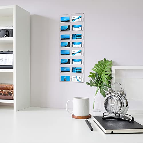 Lincia 2 Pieces Acrylic Business Card Holder Wall Mount Clear Sticker Display Rack Multiple Clear Acrylic Card Organizer Sticker Display Stand Pre Drilled Index Card Storage (16 Pockets/ 23x 8) - Image 5