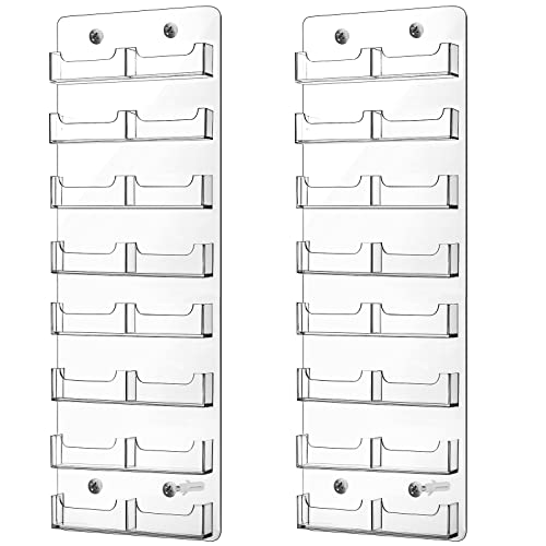Lincia 2 Pieces Acrylic Business Card Holder Wall Mount Clear Sticker Display Rack Multiple Clear Acrylic Card Organizer Sticker Display Stand Pre Drilled Index Card Storage (16 Pockets/ 23x 8) - Image 1