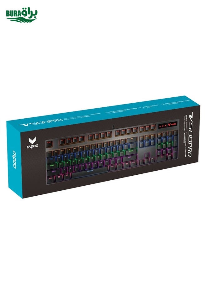 BURAQ - Rapoo V500 PRO Mixed Light 104 Keys Desktop Laptop Computer Game Esports Office Home Typing Wired Mechanical Keyboard(Red Shaft) - Image 1