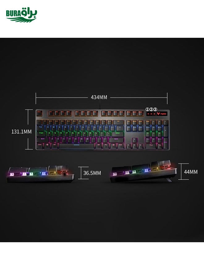 BURAQ - Rapoo V500 PRO Mixed Light 104 Keys Desktop Laptop Computer Game Esports Office Home Typing Wired Mechanical Keyboard(Red Shaft) - Image 1