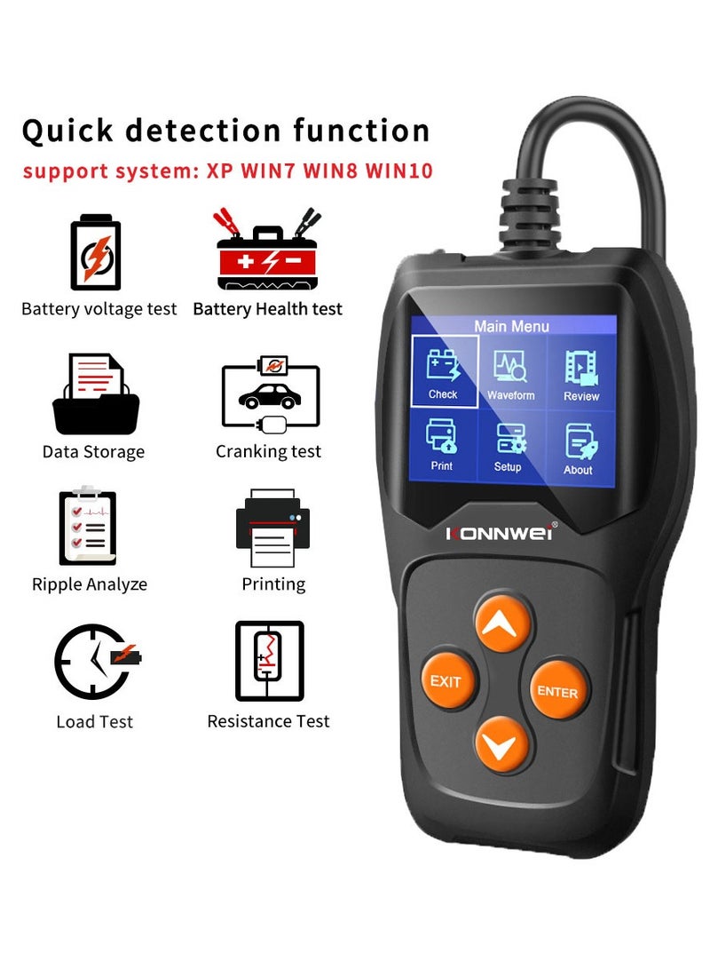 Konnwei Professional Car Battery Tester (KW600) on Cranking System, Charging System 100-2000 CCA 220AH Auto Battery Load Analyzer,Alternator Tester - Waveform Voltage Test for All 12V Cars/SUVs - Image 4