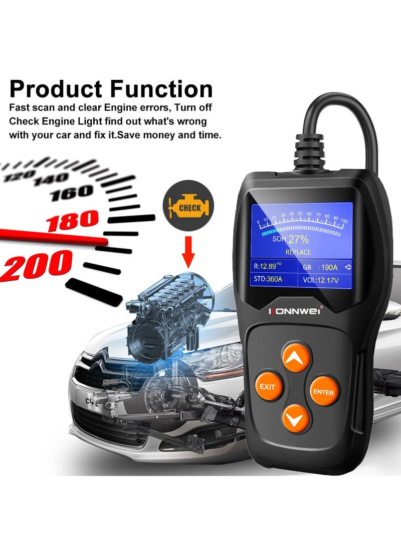 Konnwei Professional Car Battery Tester (KW600) on Cranking System, Charging System 100-2000 CCA 220AH Auto Battery Load Analyzer,Alternator Tester - Waveform Voltage Test for All 12V Cars/SUVs - Image 5