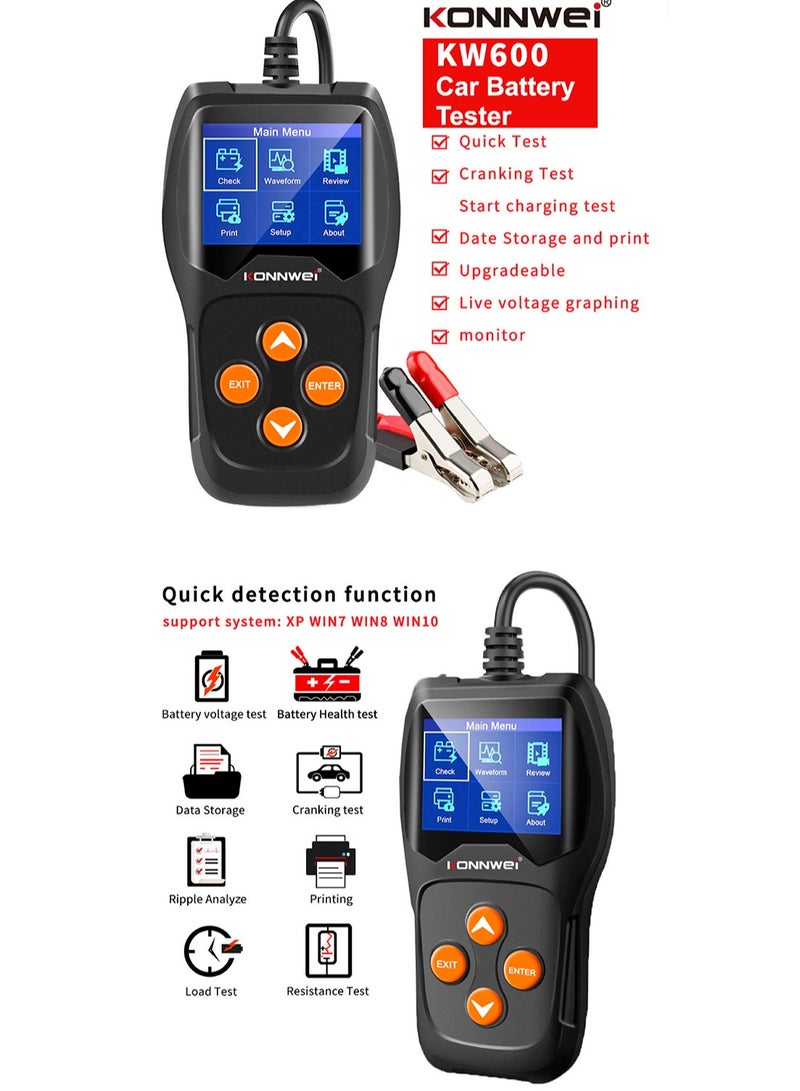 Konnwei Professional Car Battery Tester (KW600) on Cranking System, Charging System 100-2000 CCA 220AH Auto Battery Load Analyzer,Alternator Tester - Waveform Voltage Test for All 12V Cars/SUVs - Image 3