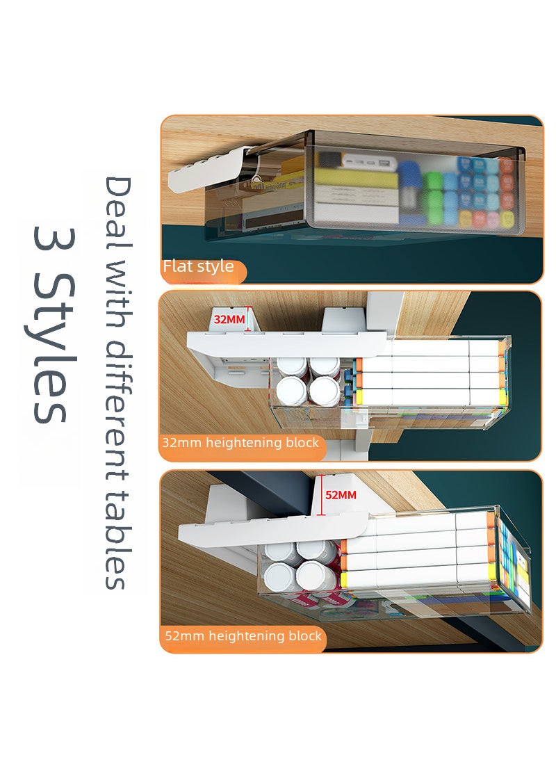 Generic - Punch-free drawer storage box under table bookshelf computer desk hidden storage rack plastic table drawer Combination [Transparent Black A + B + C] Flat PET material - Image 1