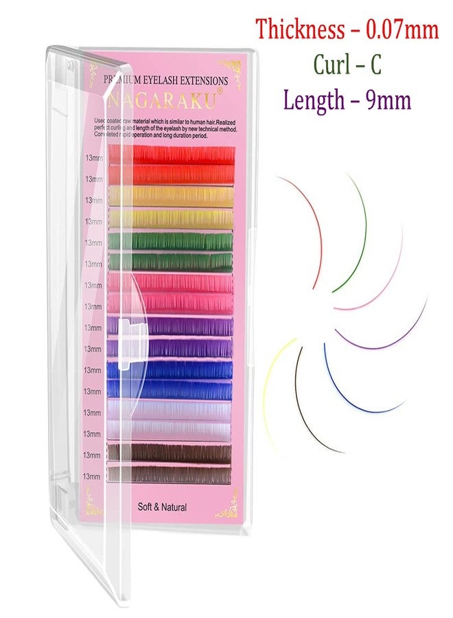 NAGARAKU Colored Eyelash Extensions 8 Colors Rainbow 0.07mm C curl 9mm Purple Blue Pink Brown Individual Lashes Soft Natural Professional Salon Supplies (9mm, 0.07mm C) - Image 2