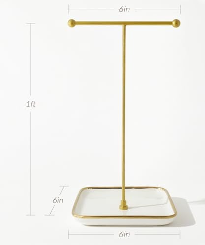 VROOMIUM Necklace Holder- Ceramic Base 1ft Height Jewelry Organizer Stand, Aesthetic Jewelry Hanger Display for Necklaces, Bracelets, Rings, Exhibidor de Collares-Classic White - Image 5