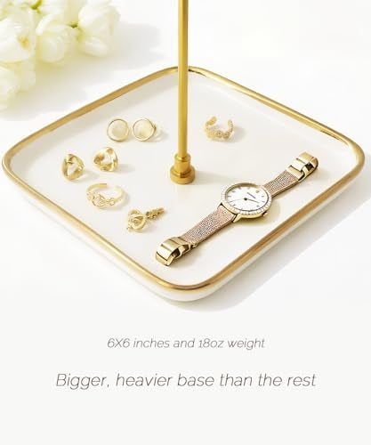 VROOMIUM Necklace Holder- Ceramic Base 1ft Height Jewelry Organizer Stand, Aesthetic Jewelry Hanger Display for Necklaces, Bracelets, Rings, Exhibidor de Collares-Classic White - Image 3