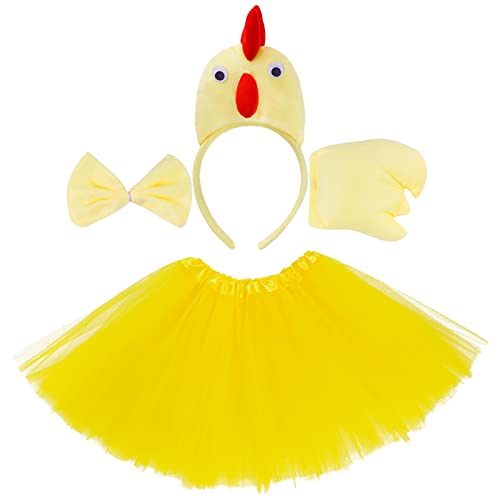 Jmkcoz Chicken 3D Animal Costume 3D Chick Headband Bowtie Tail Tutu Set for Halloween Christmas Cosplay Party - Image 1