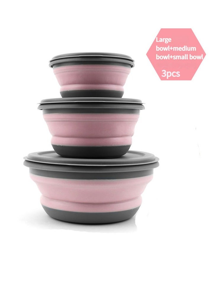 3Pcs Folding Bowl Portable Tableware Telescopic Outdoor Compression Travel Tourism Picnic Supplies Baby Picnic Anti-fall Lunch Box  - Image 1