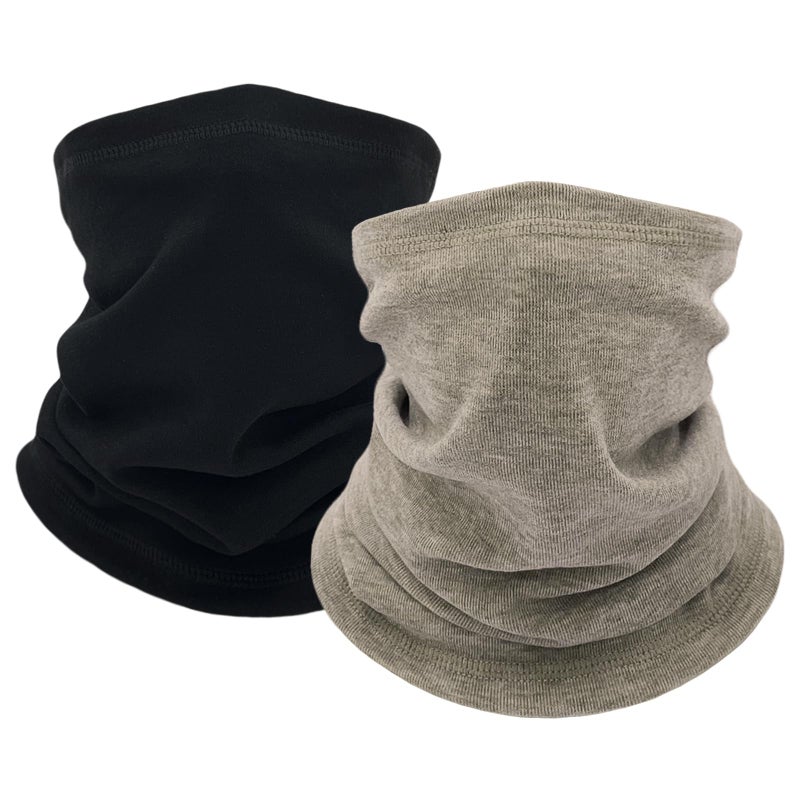 woogwin 2 Pack Winter Neck Gaiter Warmer for Women Men Soft Fleece Neck Warmers Windproof Warm Face Cover Mask Scarf for Cold Weather Skiing Cycling(Black+Khaki) - Image 1