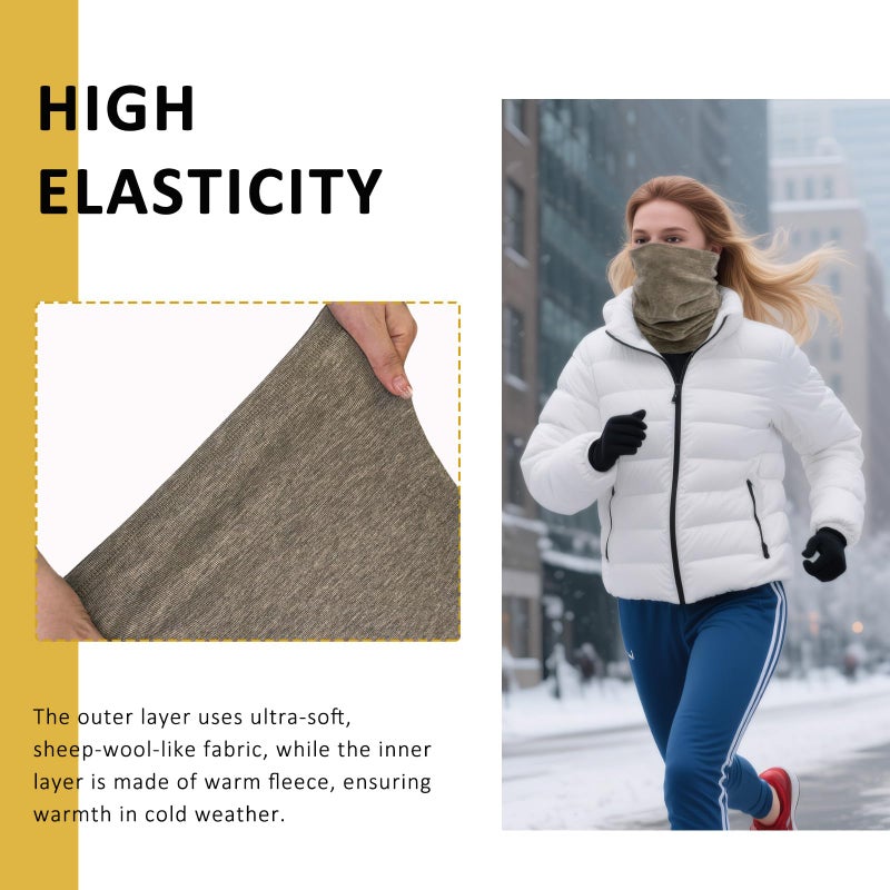 woogwin 2 Pack Winter Neck Gaiter Warmer for Women Men Soft Fleece Neck Warmers Windproof Warm Face Cover Mask Scarf for Cold Weather Skiing Cycling(Black+Khaki) - Image 4