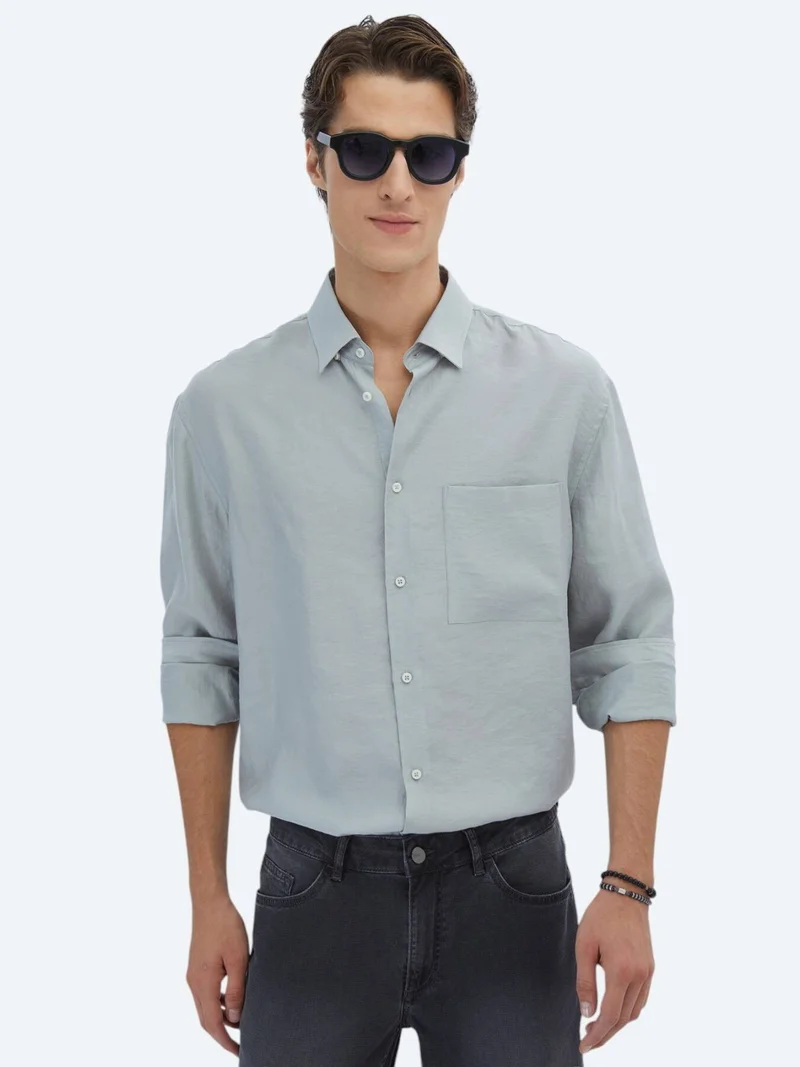 Kip Grey Plain Oversize Fit Long Weaving Casual Shirt