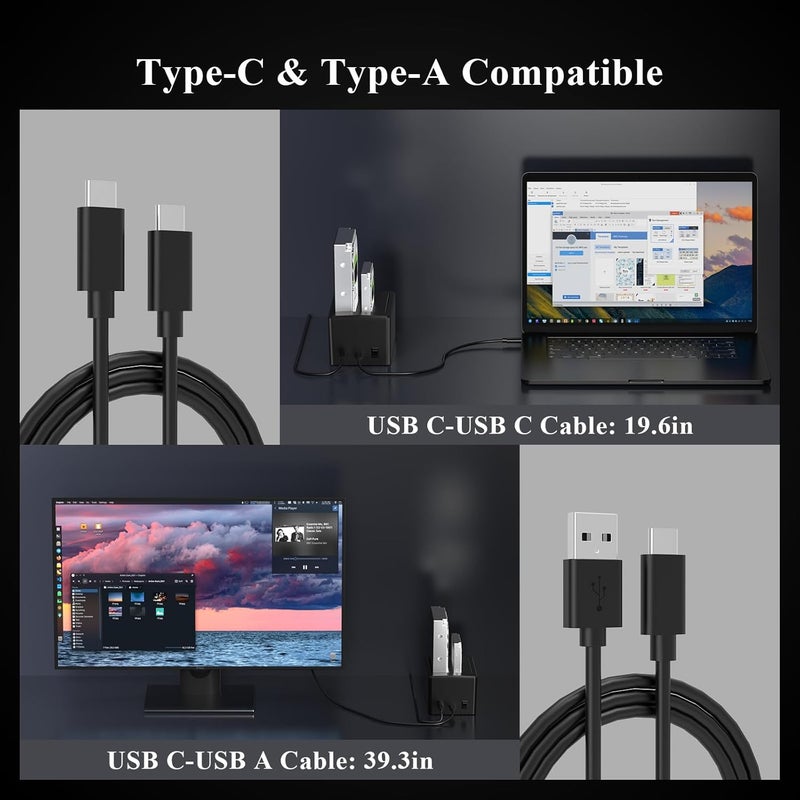 FIDECO Hard Drive Docking Station for 2.5 and 3.5 Inch SATA I/II/III HDD or SSD - Dual Bay With USB 3.0, USB A to C and C to C Cables - Supports Offline Clone - Image 4