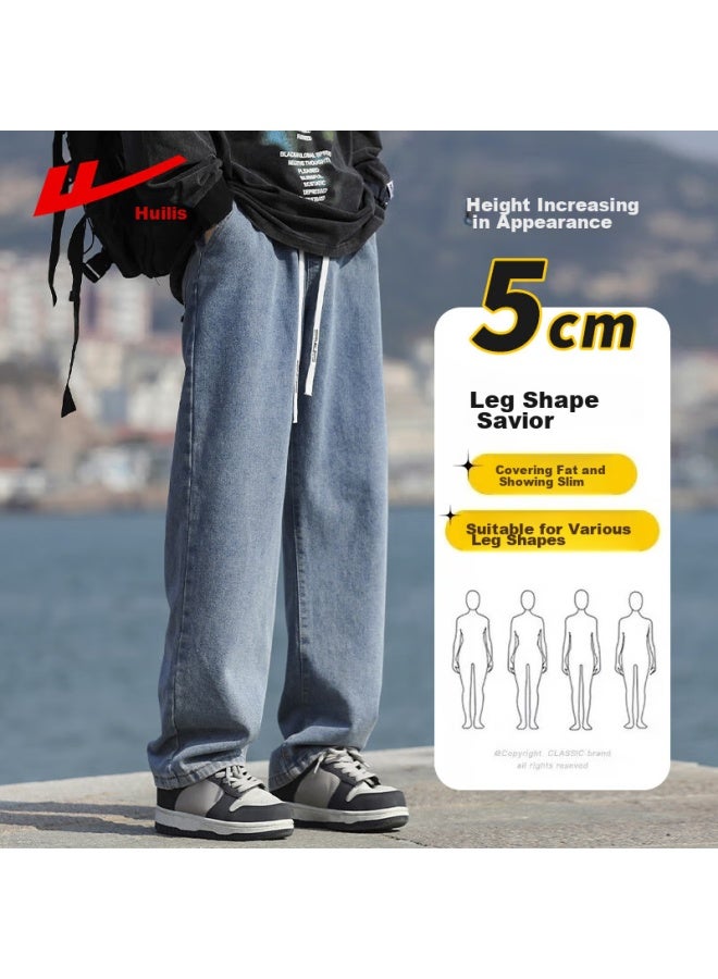 Denim Jeans For Men, Spring And Autumn American-style Loose Straight-leg Pants, Versatile Retro Wide-leg Casual Trousers, Medium Blue 3XL - Image 2