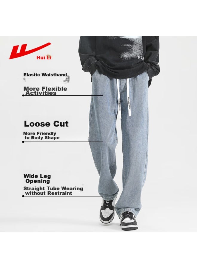 Denim Jeans For Men, Spring And Autumn American-style Loose Straight-leg Pants, Versatile Retro Wide-leg Casual Trousers, Medium Blue 3XL - Image 4