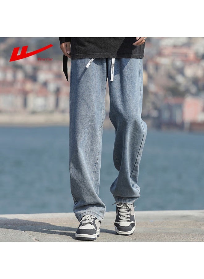 Denim Jeans For Men, Spring And Autumn American-style Loose Straight-leg Pants, Versatile Retro Wide-leg Casual Trousers, Medium Blue 3XL - Image 1